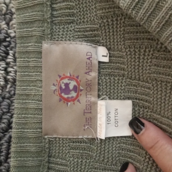 The Territory Ahead Green V-Neck Sweater Made In Italy Cotton Mens Large - Picture 4 of 8
